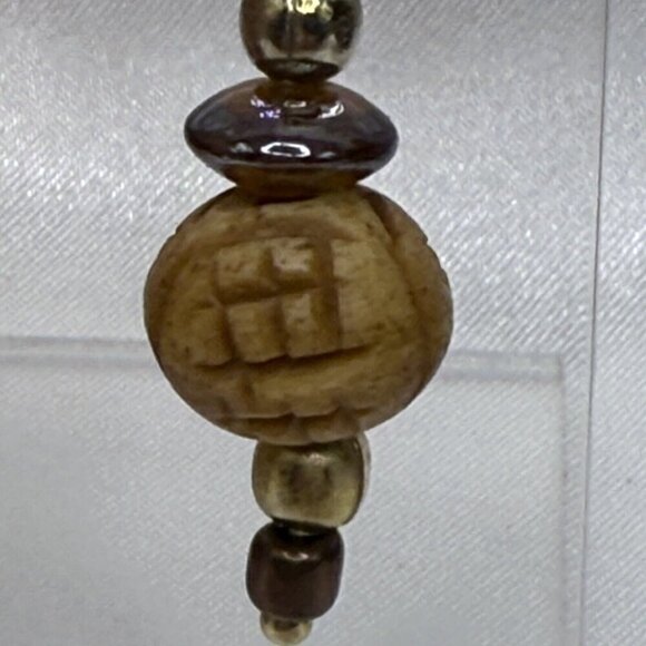 Reimagined Tan Glass and Wood Bead Earrings - Picture 2 of 5